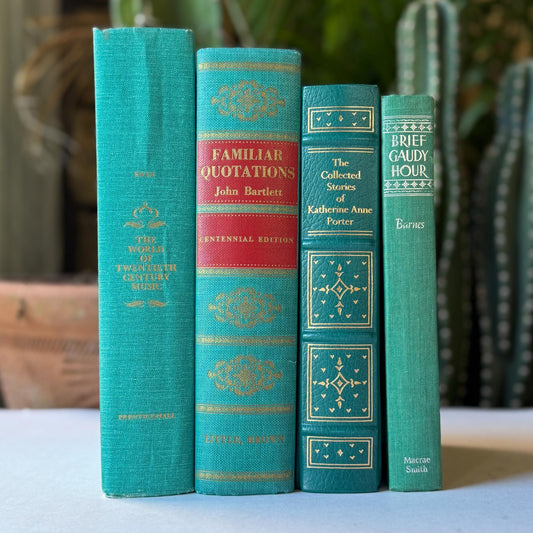 Vintage Teal Green Book Bundle for Shelf Styling - Pretty Old Books