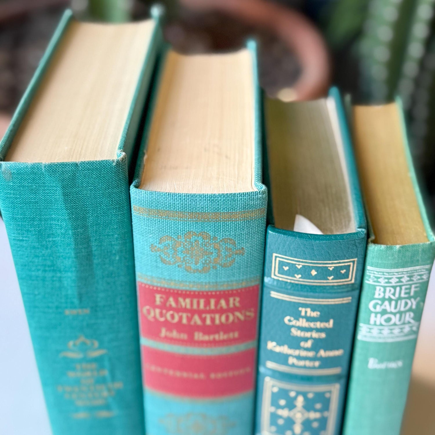 Vintage Teal Green Book Bundle for Shelf Styling - Pretty Old Books