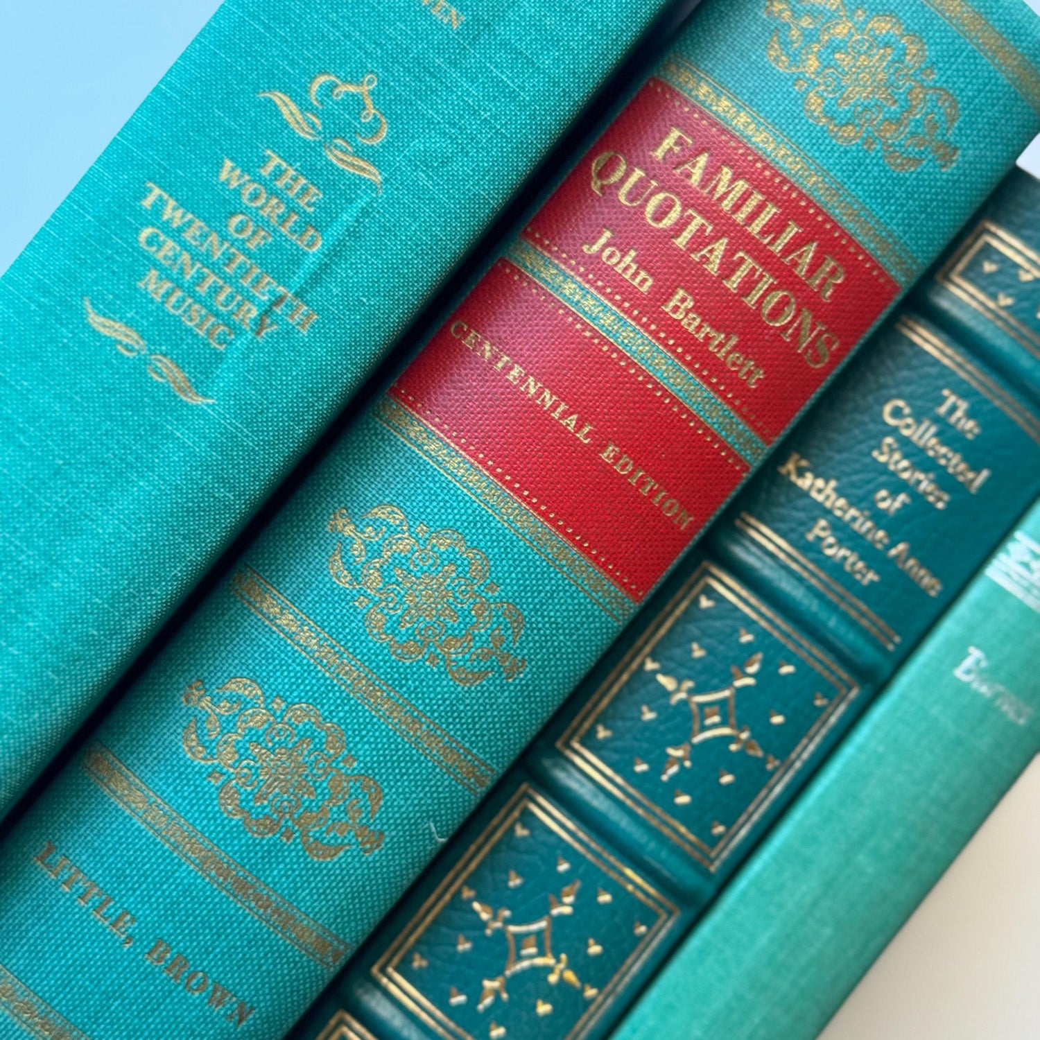 Vintage Teal Green Book Bundle for Shelf Styling - Pretty Old Books