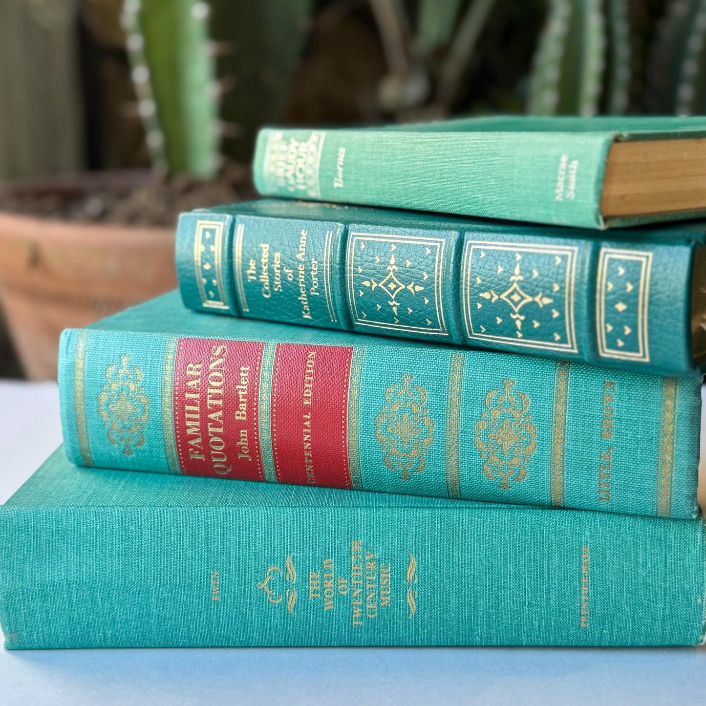 Vintage Teal Green Book Bundle for Shelf Styling - Pretty Old Books