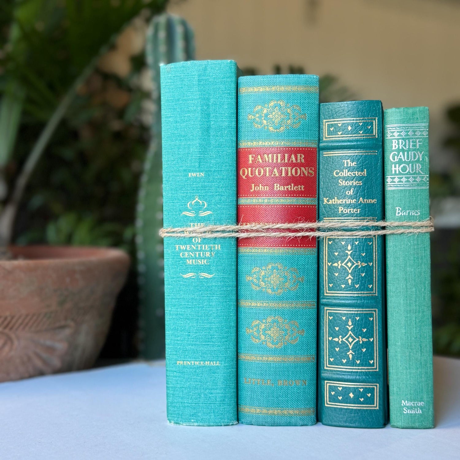 Vintage Teal Green Book Bundle for Shelf Styling - Pretty Old Books
