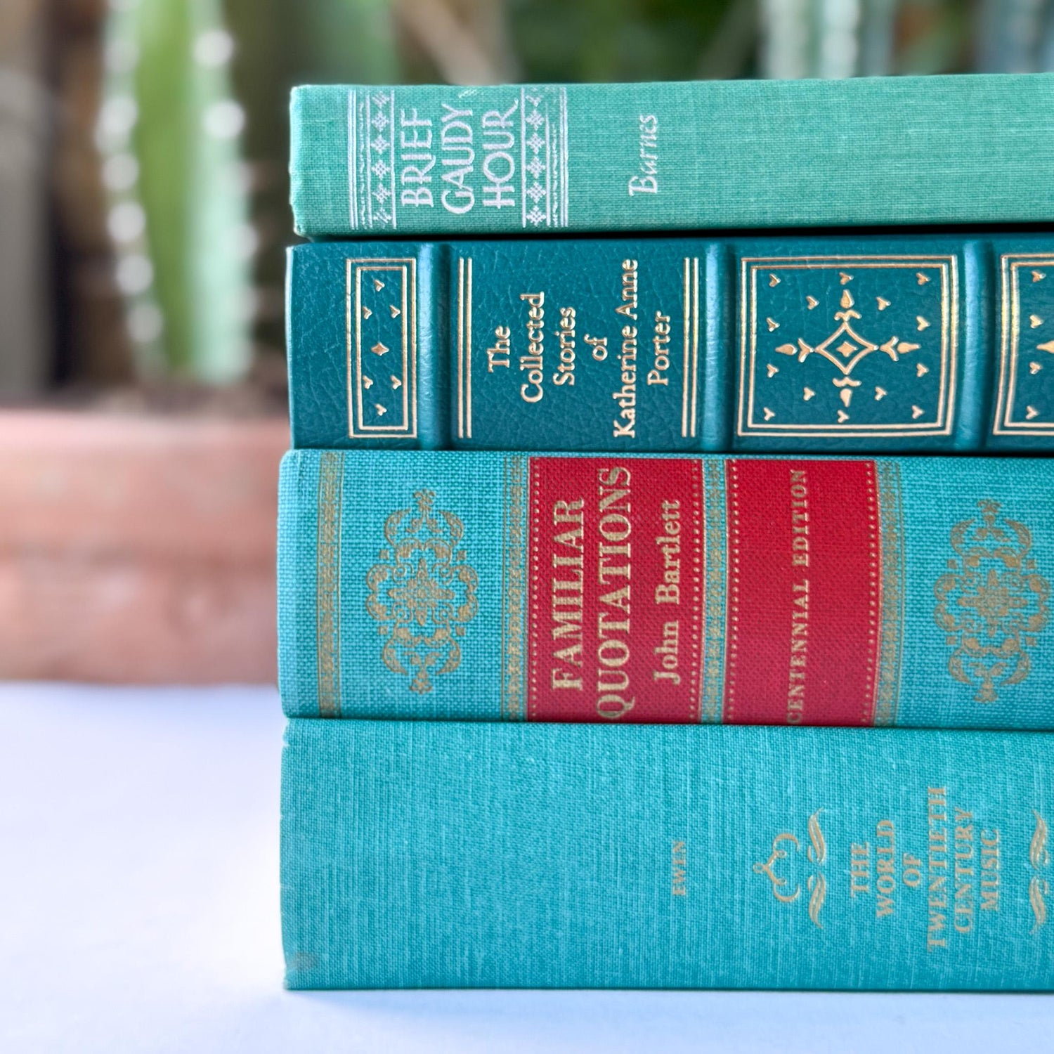 Vintage Teal Green Book Bundle for Shelf Styling - Pretty Old Books