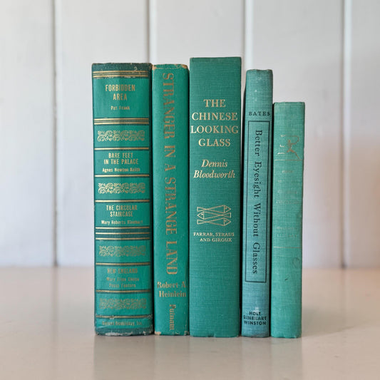 Vintage Teal Green Book Set for Decor - Pretty Old Books