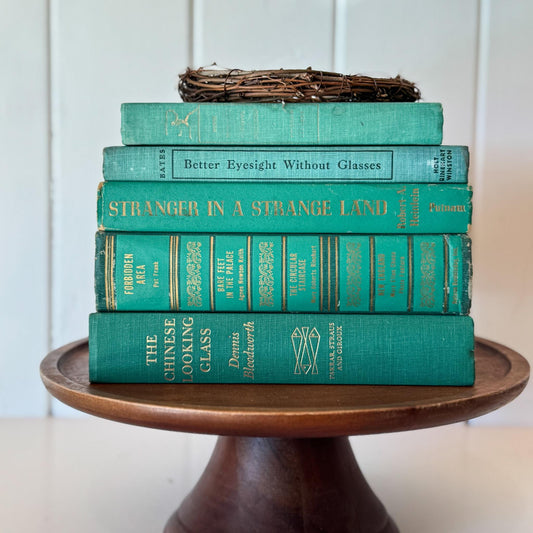 Vintage Teal Green Book Set for Decor - Pretty Old Books