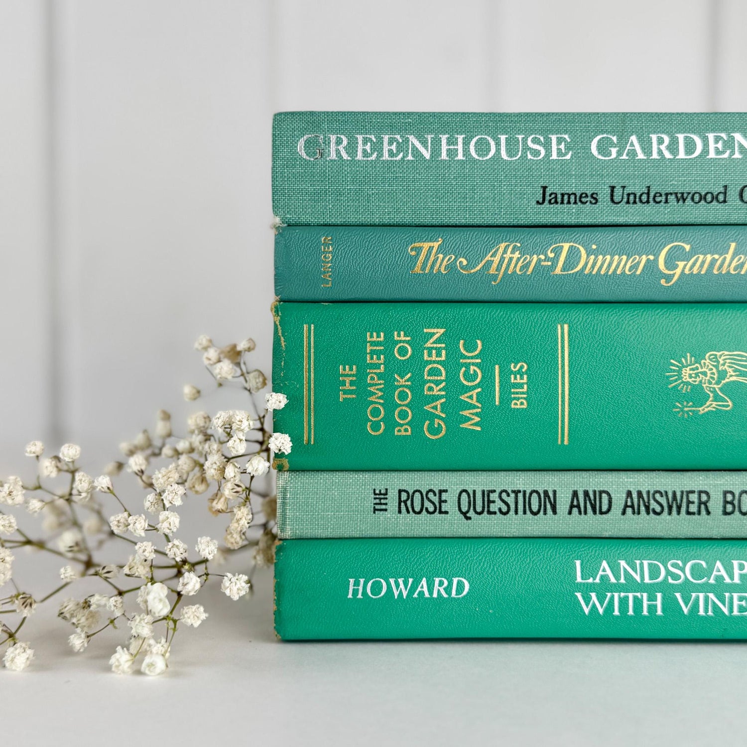Vintage Teal Green Gardening Book Set for Decor - Pretty Old Books