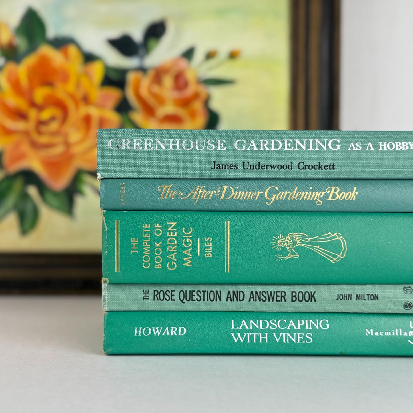Vintage Teal Green Gardening Book Set for Decor - Pretty Old Books