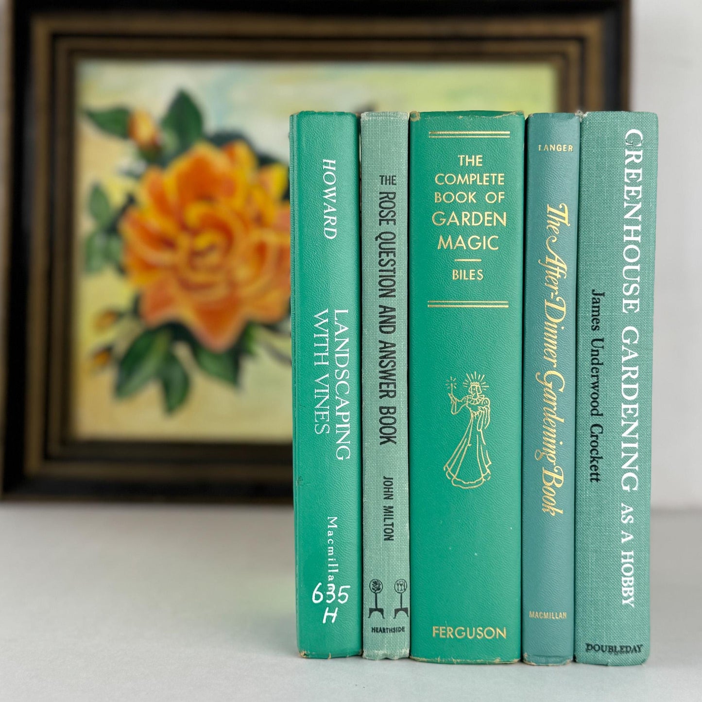 Vintage Teal Green Gardening Book Set for Decor - Pretty Old Books