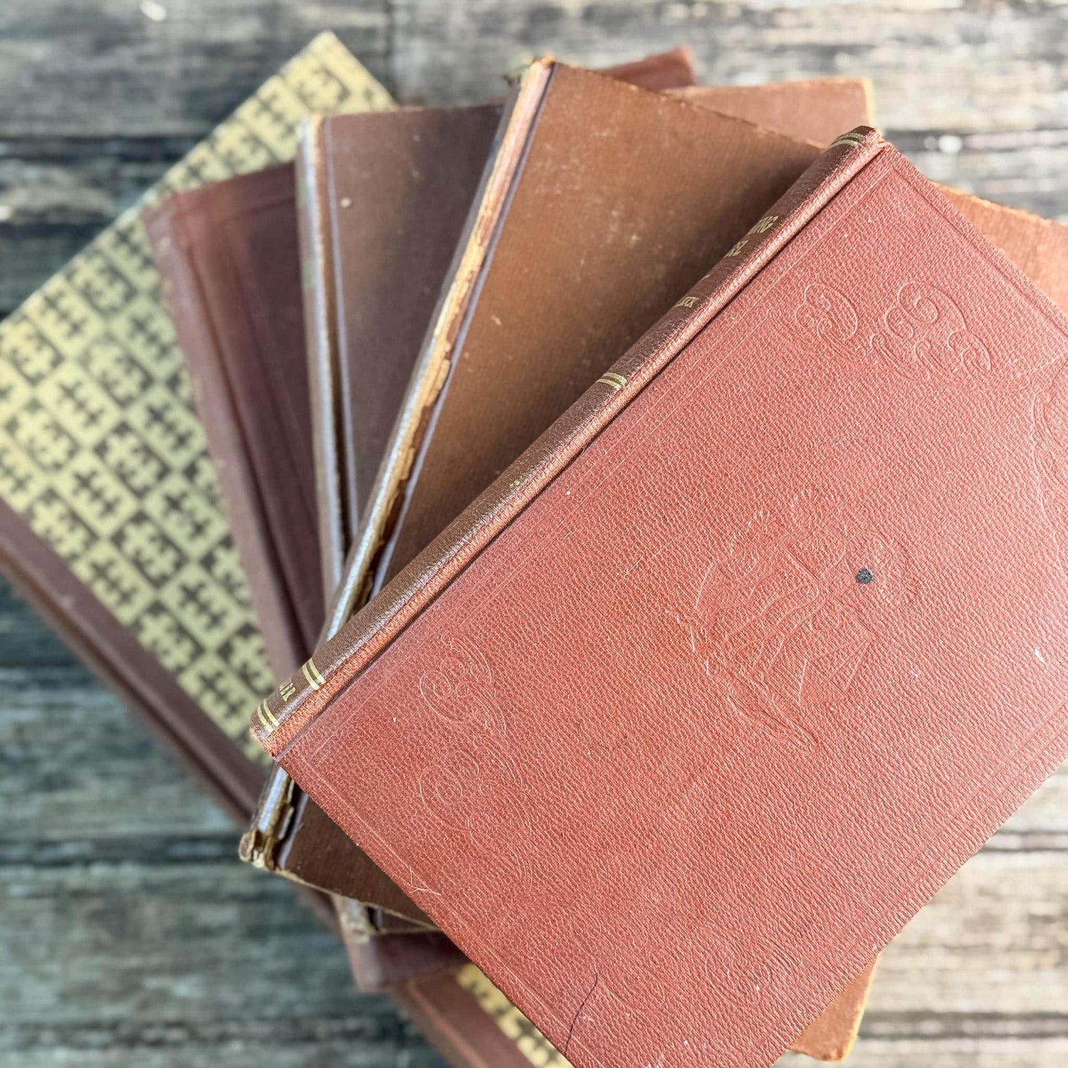Vintage Terra Cotta and Brown Books for Shelf Styling - Pretty Old Books