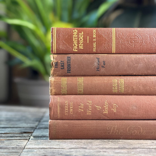 Vintage Terra Cotta and Brown Books for Shelf Styling - Pretty Old Books
