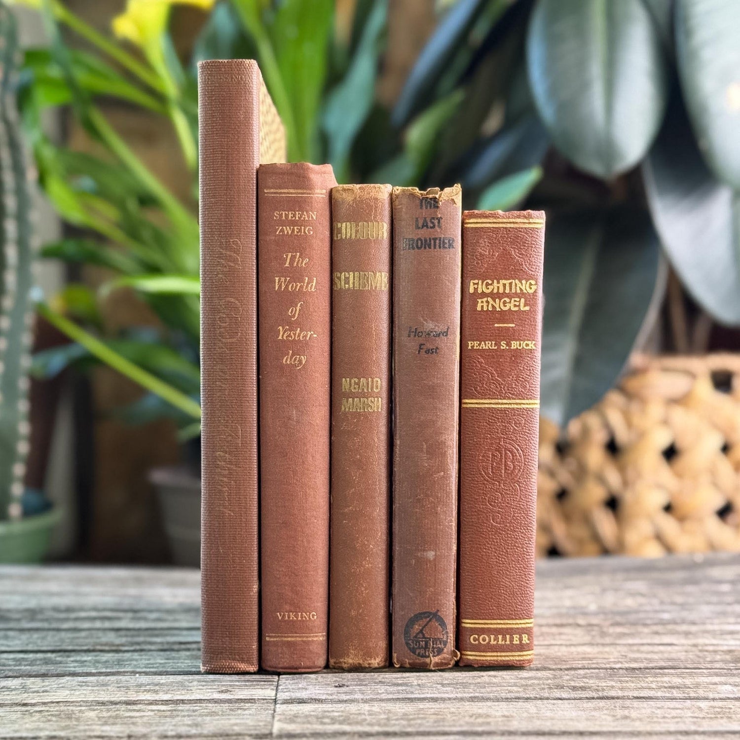 Vintage Terra Cotta and Brown Books for Shelf Styling - Pretty Old Books