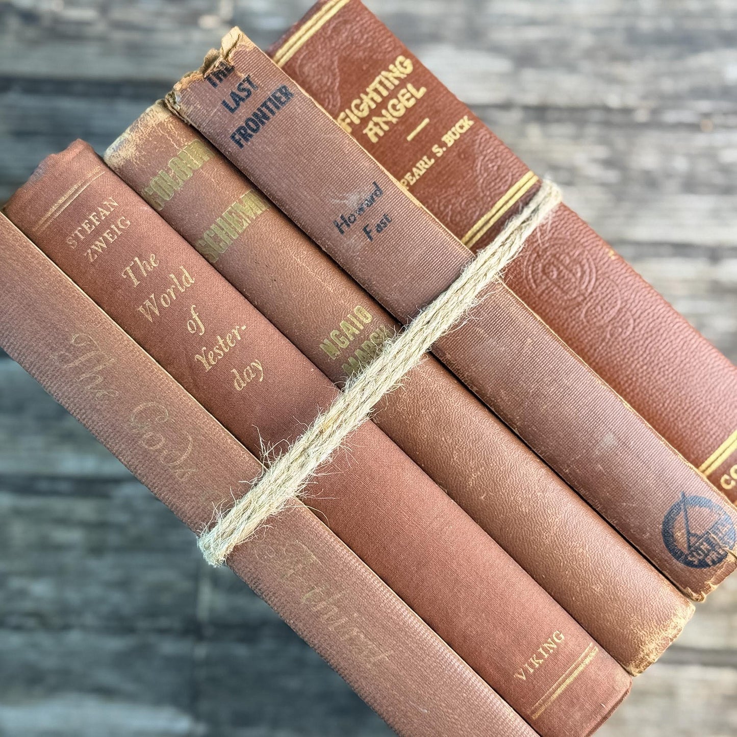 Vintage Terra Cotta and Brown Books for Shelf Styling - Pretty Old Books