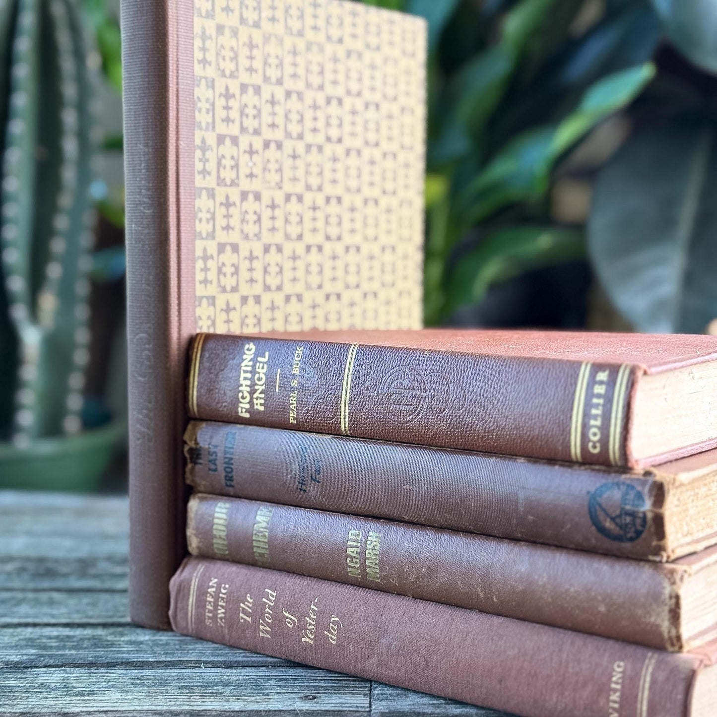 Vintage Terra Cotta and Brown Books for Shelf Styling - Pretty Old Books