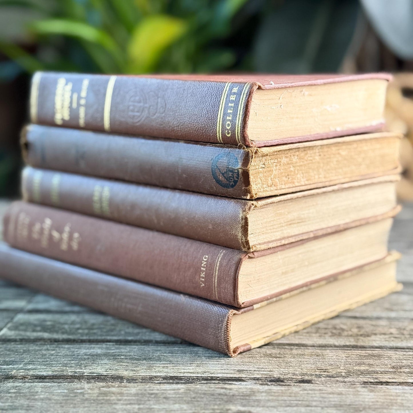 Vintage Terra Cotta and Brown Books for Shelf Styling - Pretty Old Books