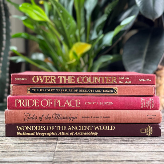 Vintage Terra CottaRed Gold Coffee Table Book Bundle for Decor - Pretty Old Books