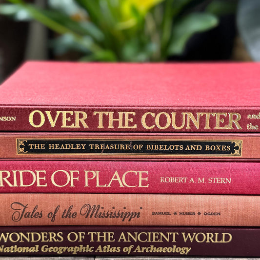 Vintage Terra CottaRed Gold Coffee Table Book Bundle for Decor - Pretty Old Books