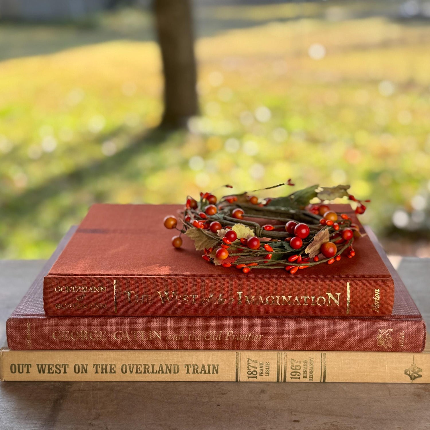 Vintage Western - Themed Oversized Illustrated Book Stack - Pretty Old Books