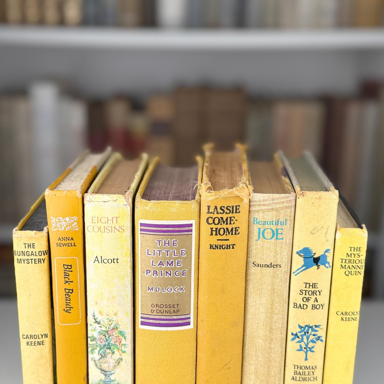 Vintage Yellow and Mustard Children's Book Set for Shelf Styling - Pretty Old Books