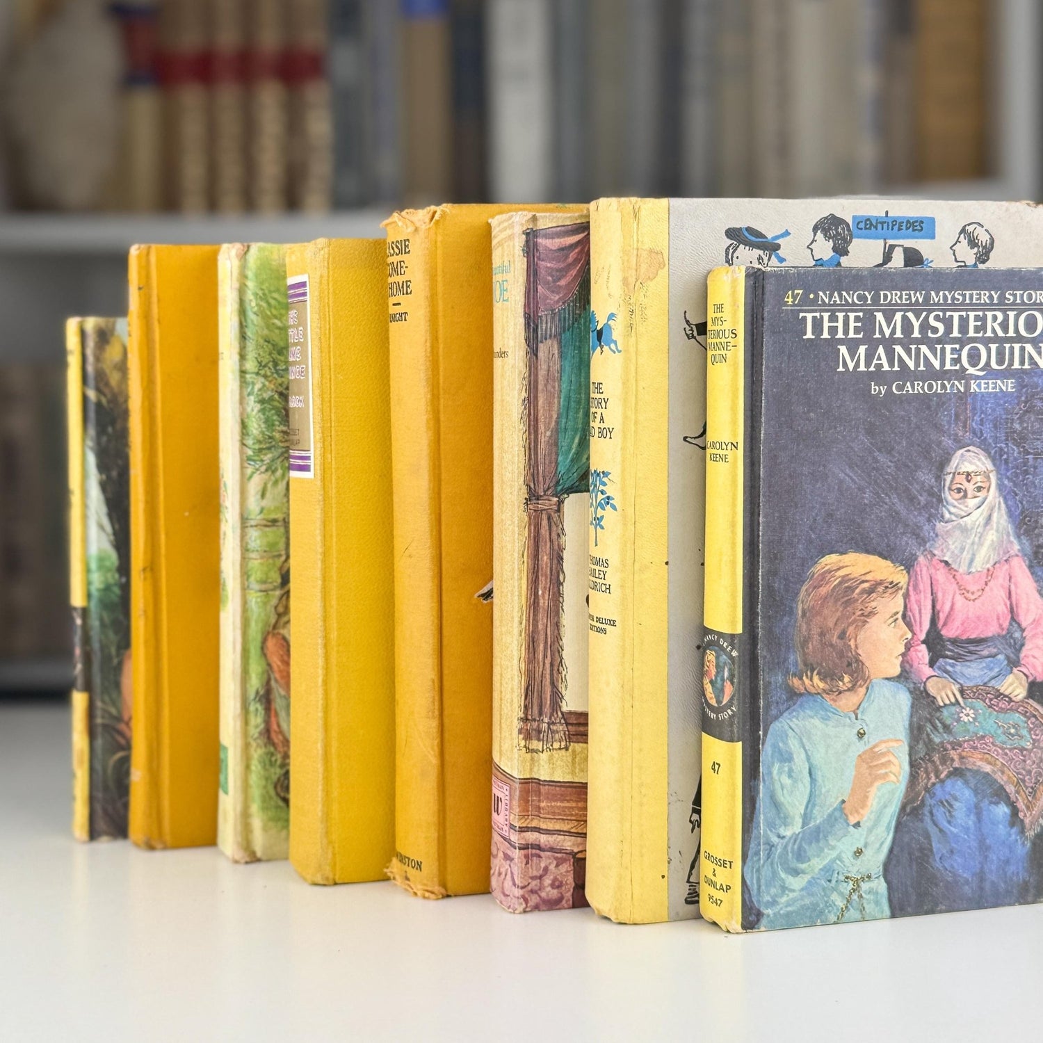 Vintage Yellow and Mustard Children's Book Set for Shelf Styling - Pretty Old Books