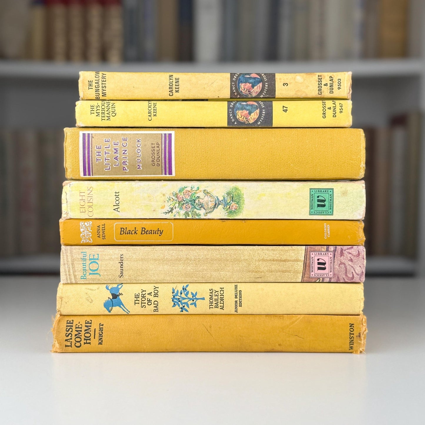 Vintage Yellow and Mustard Children's Book Set for Shelf Styling - Pretty Old Books