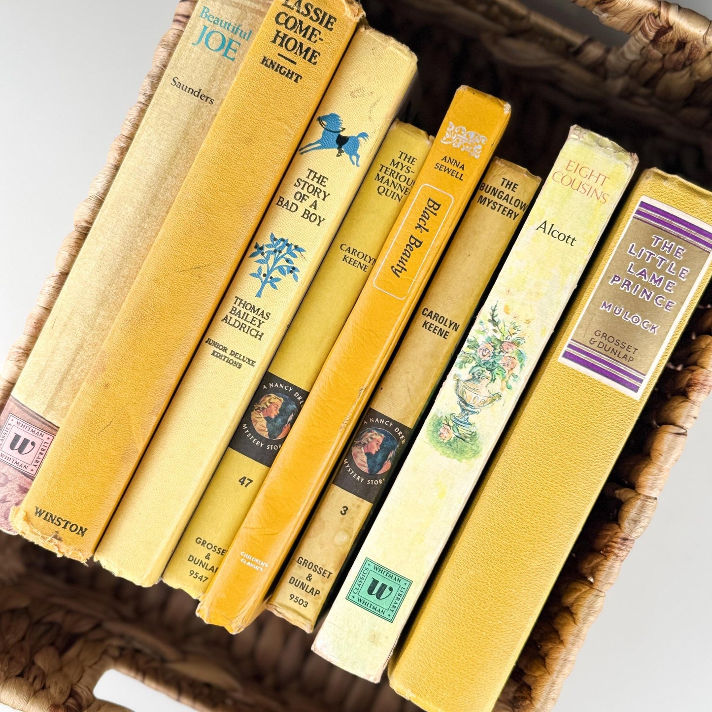 Vintage Yellow and Mustard Children's Book Set for Shelf Styling - Pretty Old Books