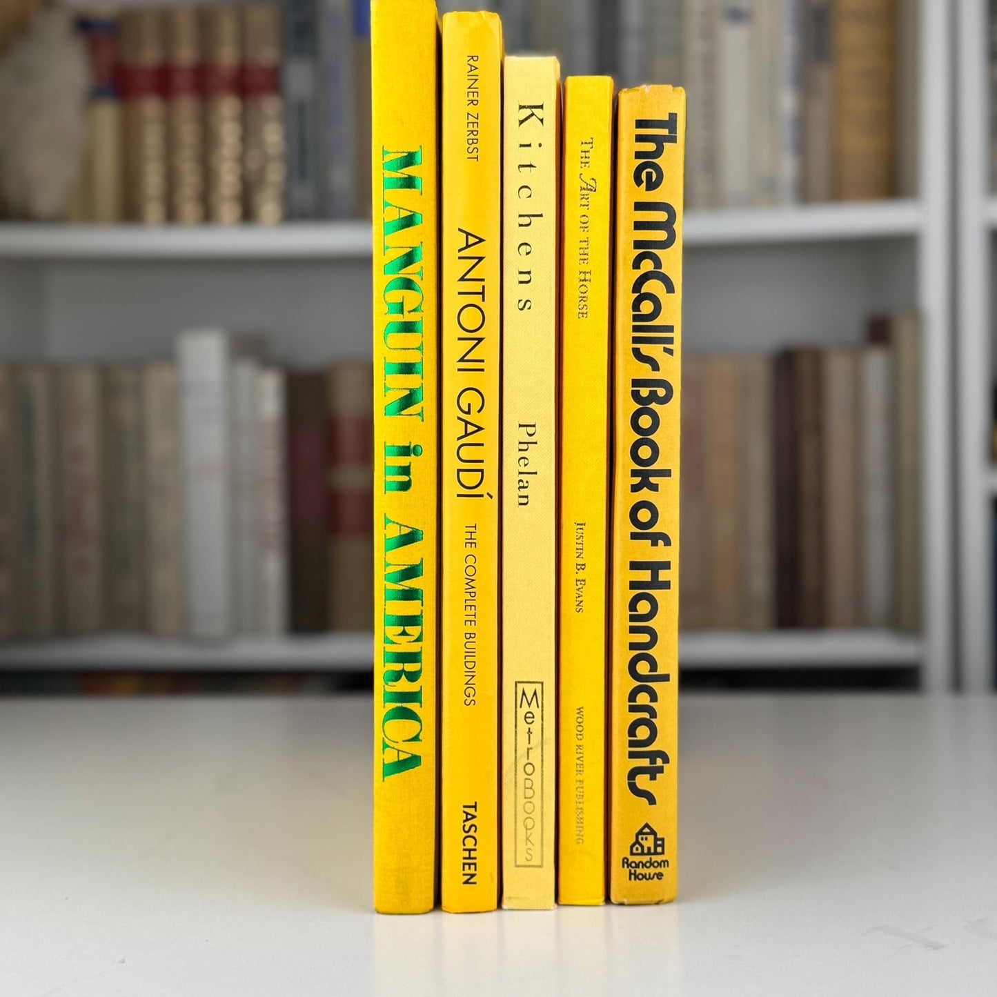 Vintage Yellow Coffee Table Book Bundle for Shelf Styling and Home Decor - Pretty Old Books