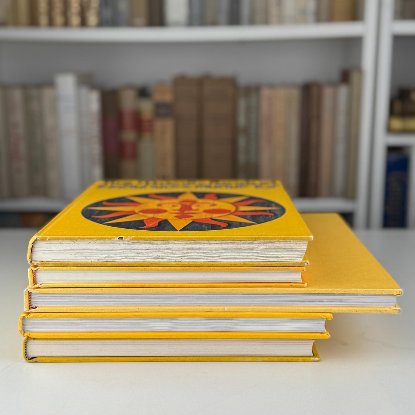 Vintage Yellow Coffee Table Book Bundle for Shelf Styling and Home Decor - Pretty Old Books