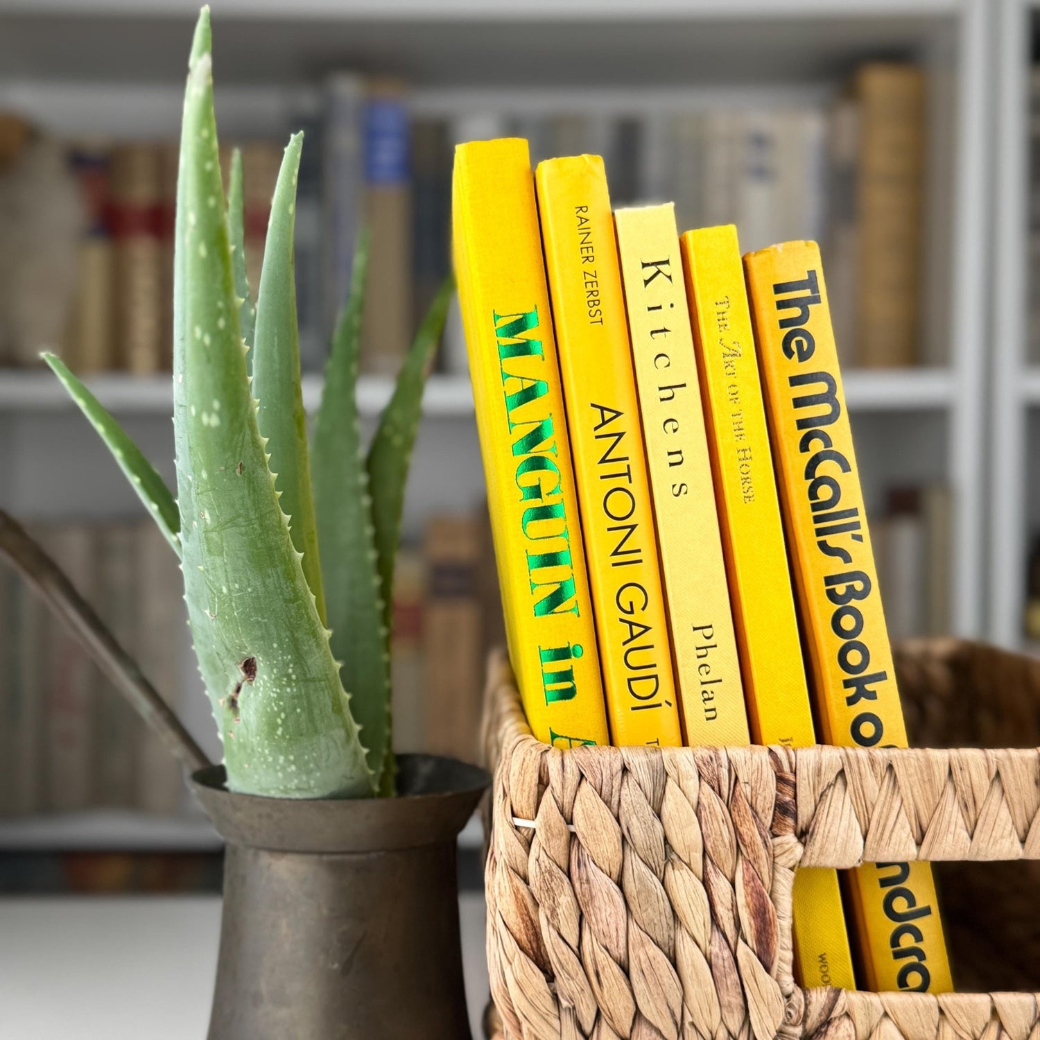 Vintage Yellow Coffee Table Book Bundle for Shelf Styling and Home Decor - Pretty Old Books