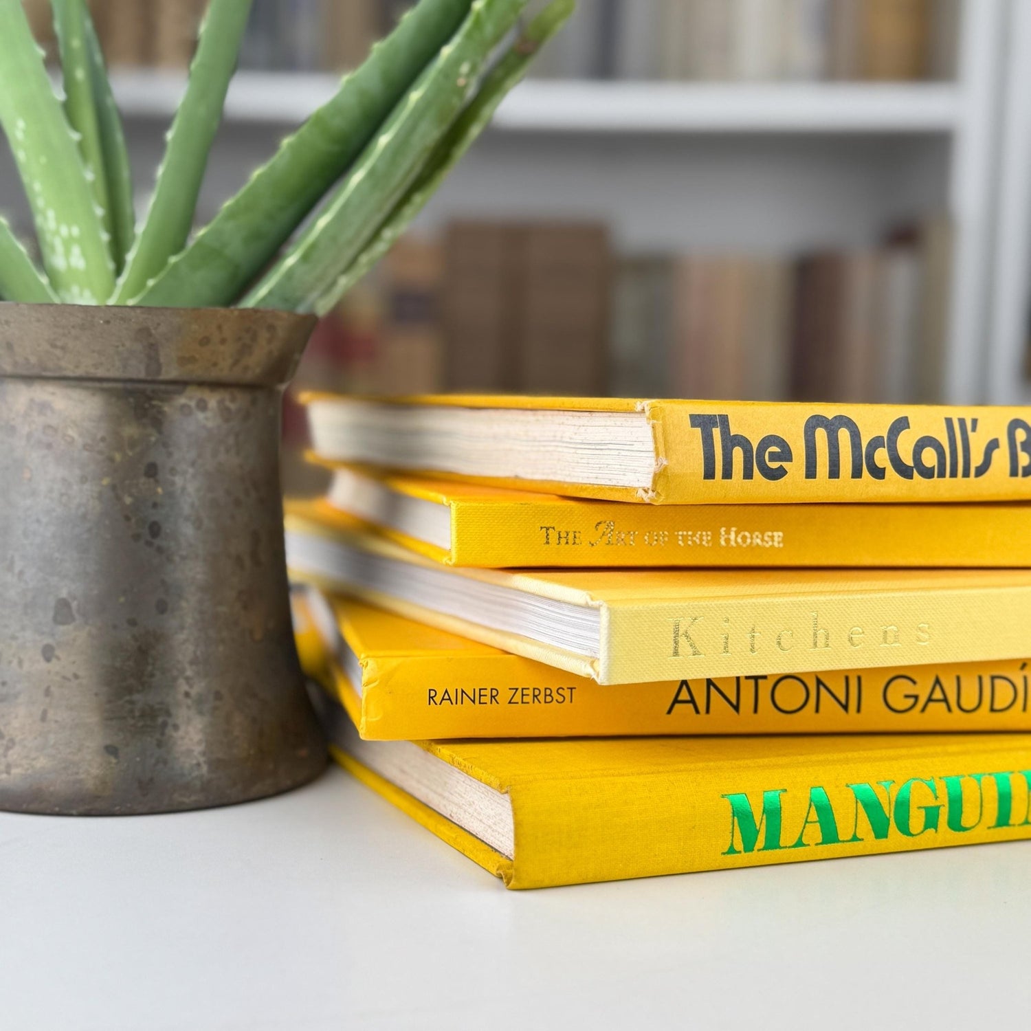 Vintage Yellow Coffee Table Book Bundle for Shelf Styling and Home Decor - Pretty Old Books