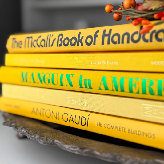 Vintage Yellow Coffee Table Book Bundle for Shelf Styling and Home Decor - Pretty Old Books