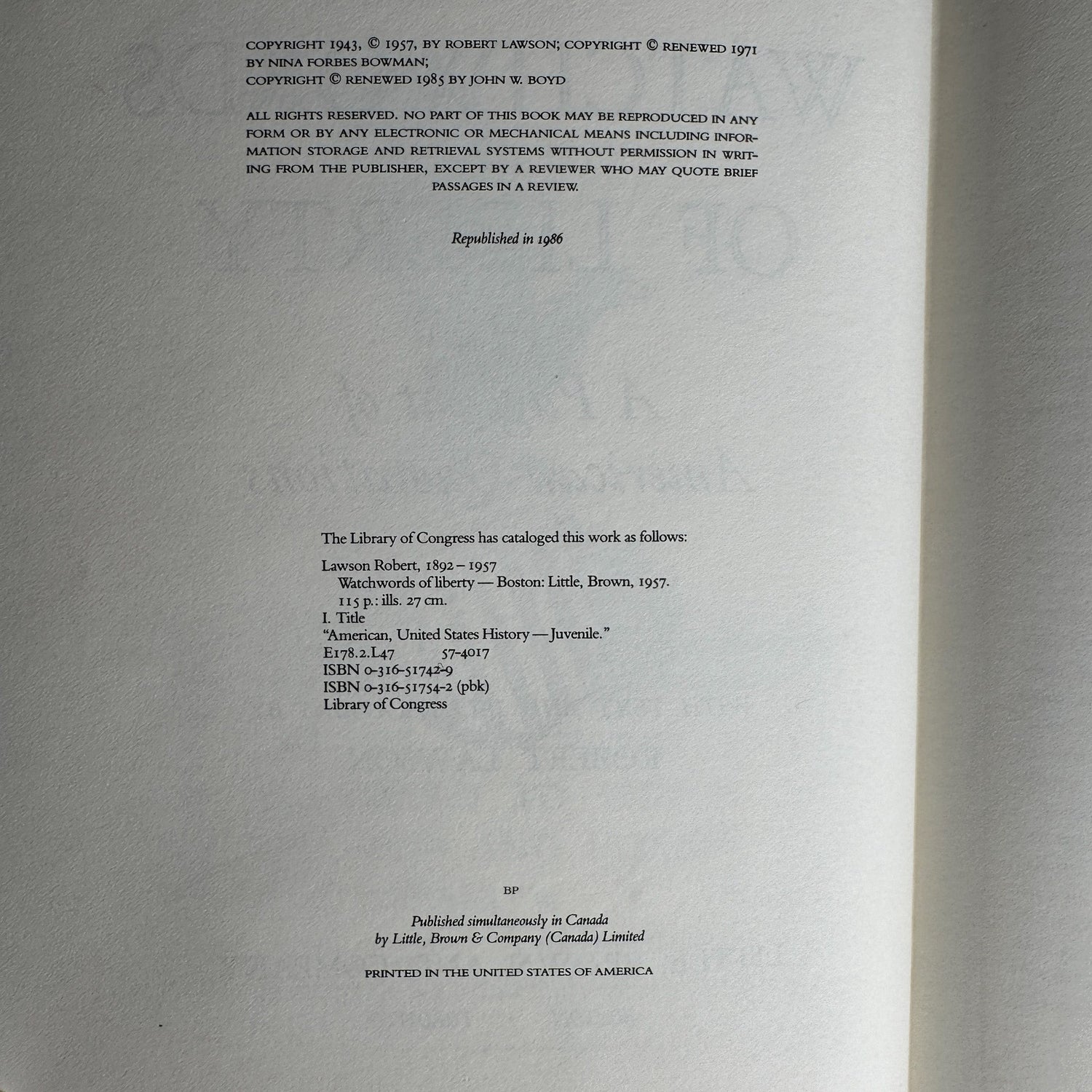 Watchwords of Liberty by Robert Lawson, 1986 - Pretty Old Books