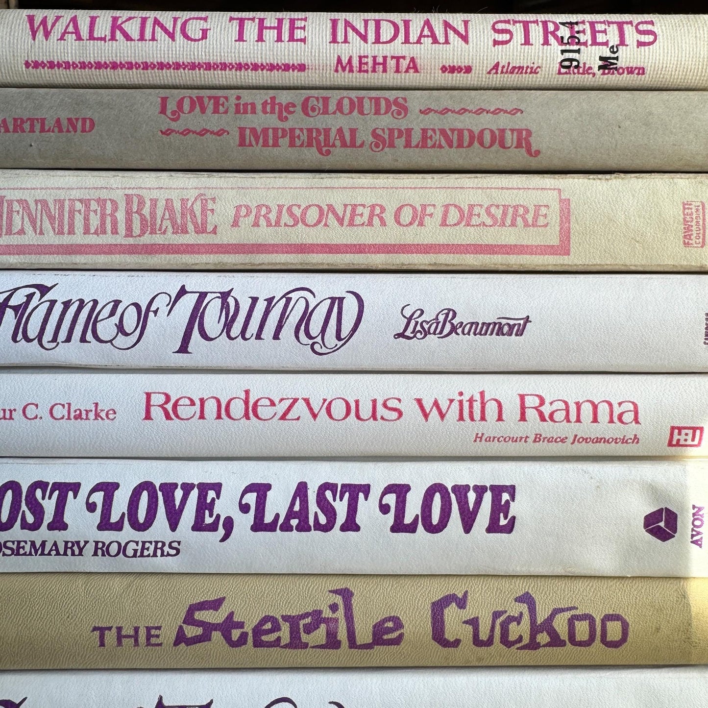 White, Beige, and Purple Vintage Book Set for Shelf Styling, Retro Purple Lettering - Pretty Old Books