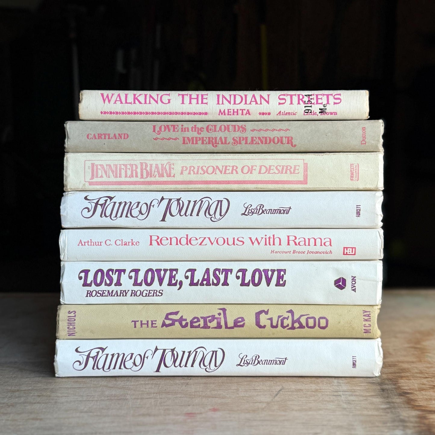 White, Beige, and Purple Vintage Book Set for Shelf Styling, Retro Purple Lettering - Pretty Old Books
