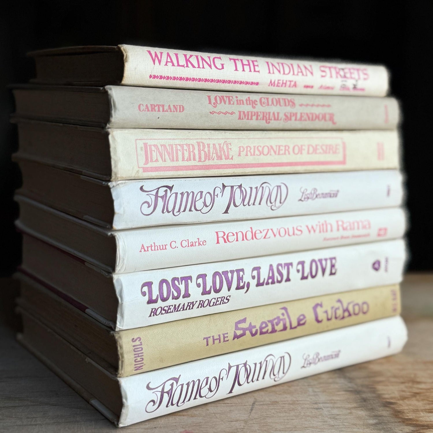 White, Beige, and Purple Vintage Book Set for Shelf Styling, Retro Purple Lettering - Pretty Old Books