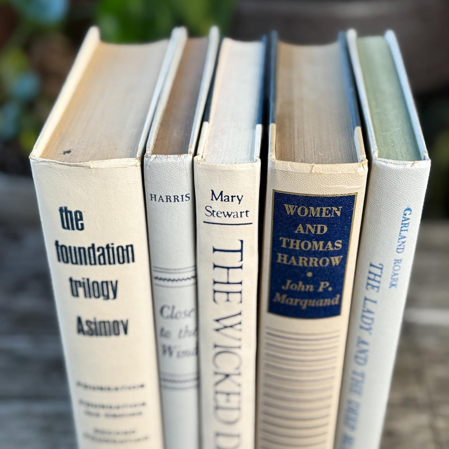 White, Beige, Gray, Blue Vintage Book Set for Mid Century Modern Shelf Styling - Pretty Old Books