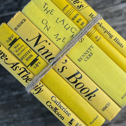 Yellow and Black Vintage Decorative Book Set for Shelf Styling - Pretty Old Books