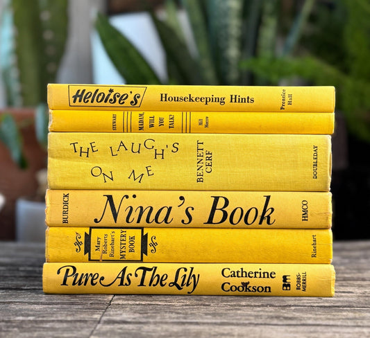 Yellow and Black Vintage Decorative Book Set for Shelf Styling - Pretty Old Books