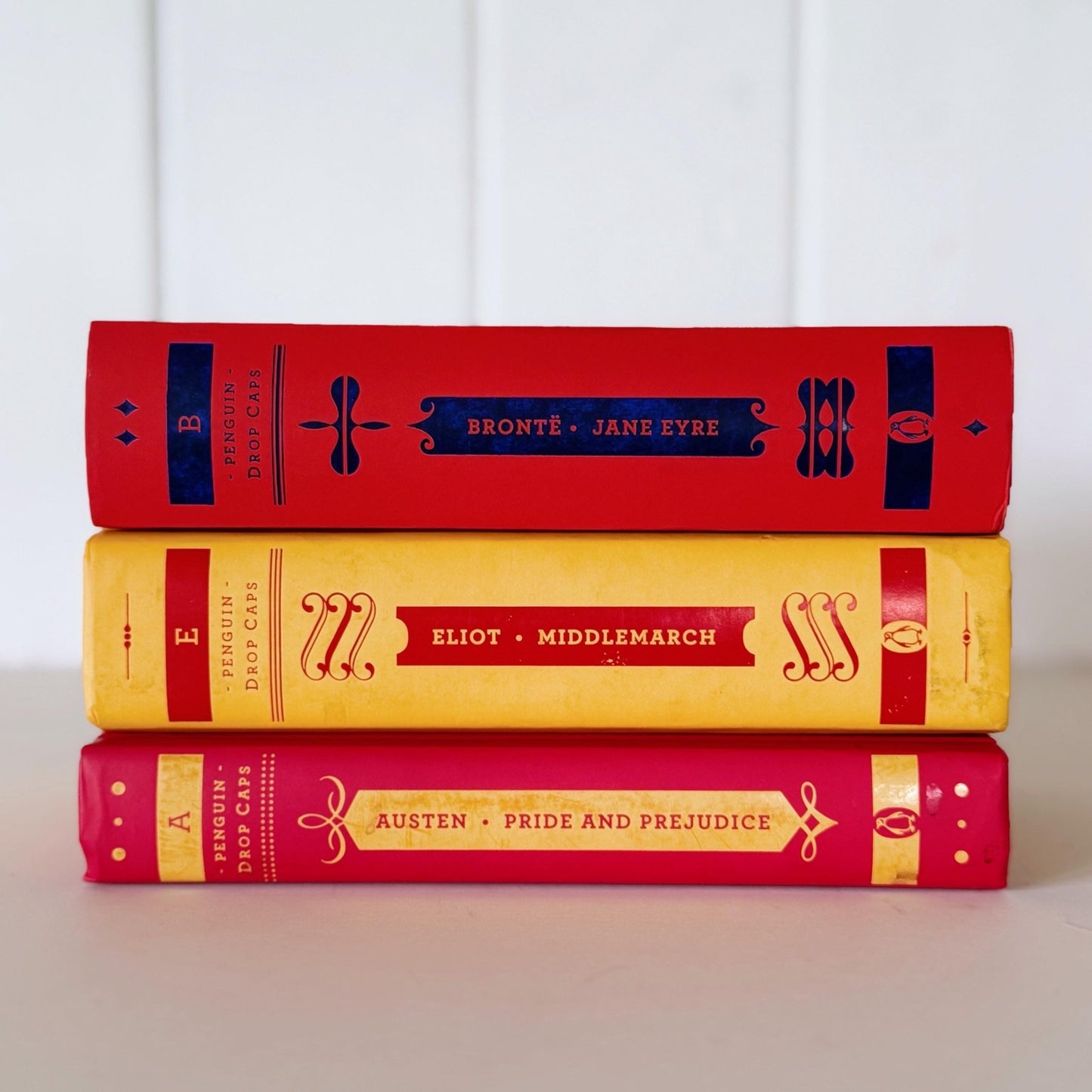 Yellow and Red Charlotte Bronte, George Eliot, Jane Austen Books, Penguin Drop Caps Editions - Pretty Old Books