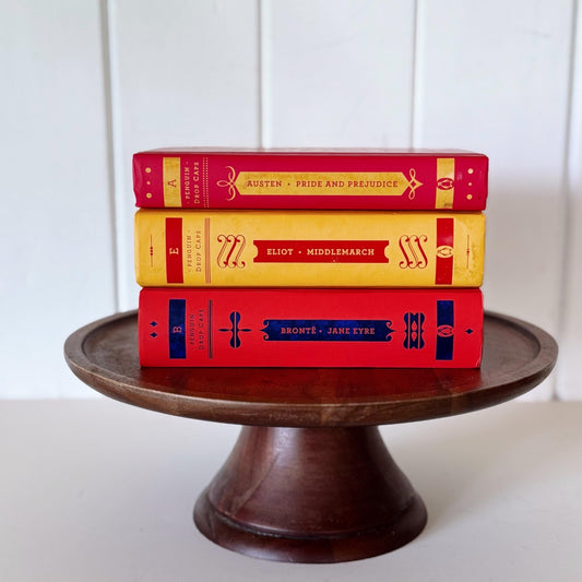 Yellow and Red Charlotte Bronte, George Eliot, Jane Austen Books, Penguin Drop Caps Editions - Pretty Old Books