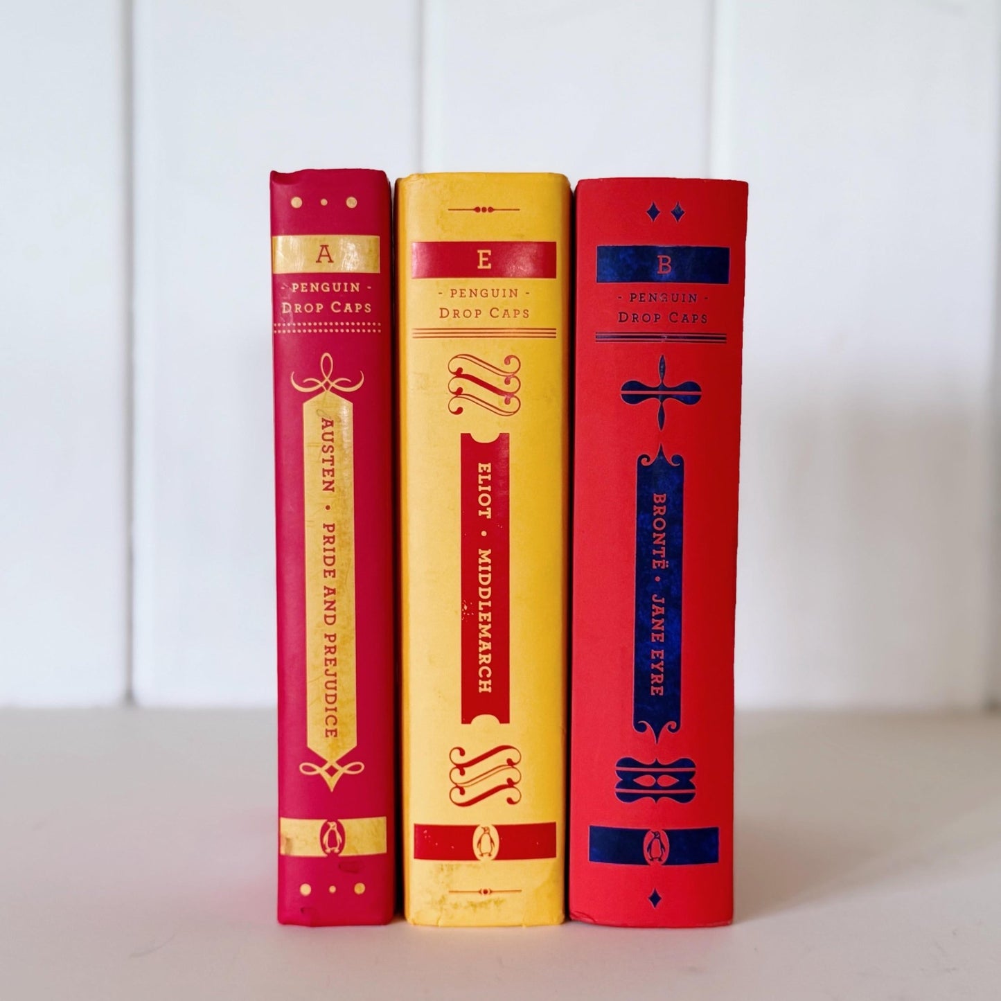Yellow and Red Charlotte Bronte, George Eliot, Jane Austen Books, Penguin Drop Caps Editions - Pretty Old Books