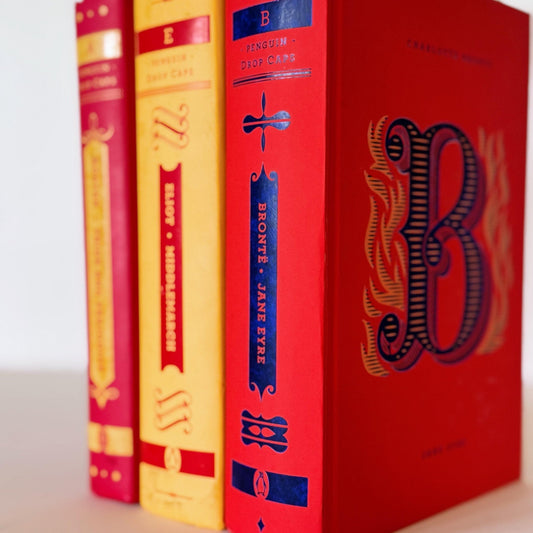 Yellow and Red Charlotte Bronte, George Eliot, Jane Austen Books, Penguin Drop Caps Editions - Pretty Old Books