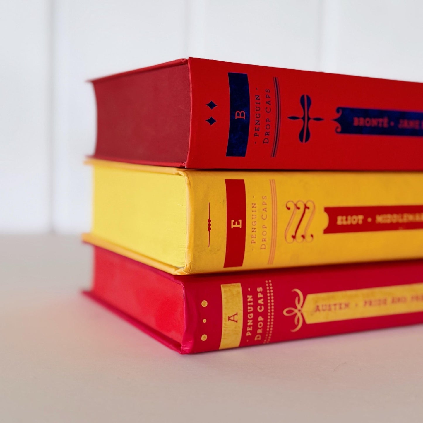 Yellow and Red Charlotte Bronte, George Eliot, Jane Austen Books, Penguin Drop Caps Editions - Pretty Old Books