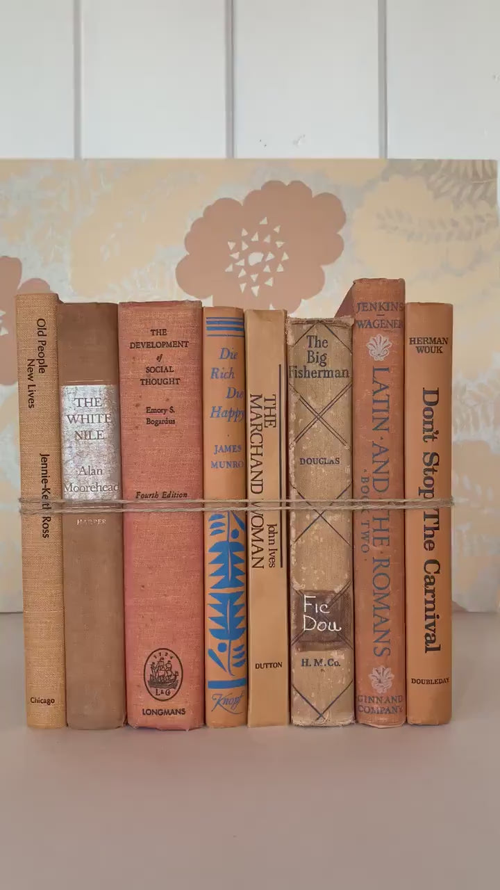Peach Light Orange Vintage Book Bundle, Bookshelf Decor