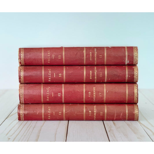 Antique Red Leather Balzac Book Set 1870 - Pretty Old Books