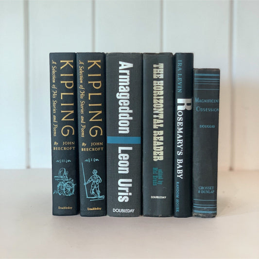 Black and Blue Vintage Book Set For Decor Handmade Decor - Pretty Old Books