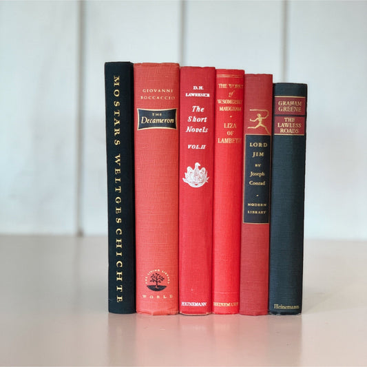 Bookshelf Decor, Small Red and Black Decorative Books for Display, Glam Bookshelf Decor - Pretty Old Books