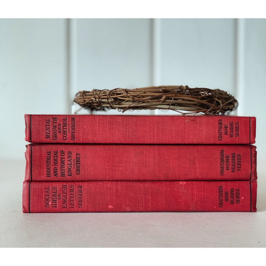 Chautaugua Home Reading Series Bundle, Small Red Decorative Book Set - Pretty Old Books