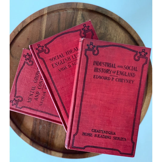 Chautaugua Home Reading Series Bundle, Small Red Decorative Book Set - Pretty Old Books