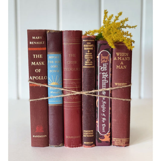 Dark Red Mid Century Modern Vintage Books, - Pretty Old Books