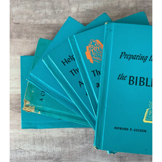Blue Mid Century Vintage Christian Religious Books for Bookshelf Decor