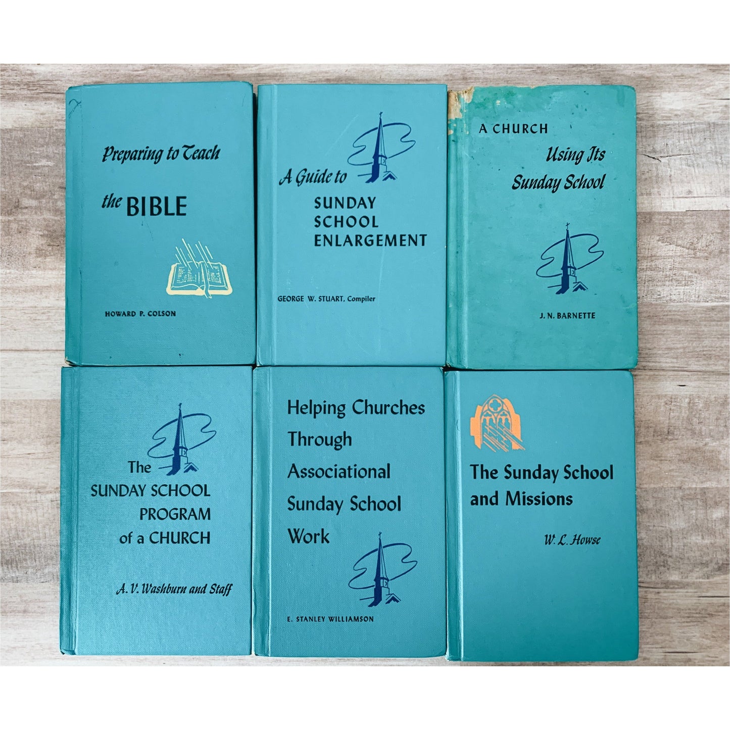 Blue Mid Century Vintage Christian Religious Books for Bookshelf Decor